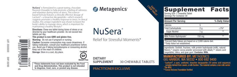 NuSera (Metagenics) Label