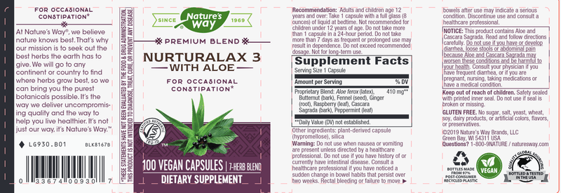 Nurturalax 3 (Nature's Way) Label
