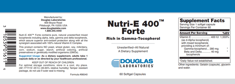 Nutri-E 400 Forte Douglas Labs Label