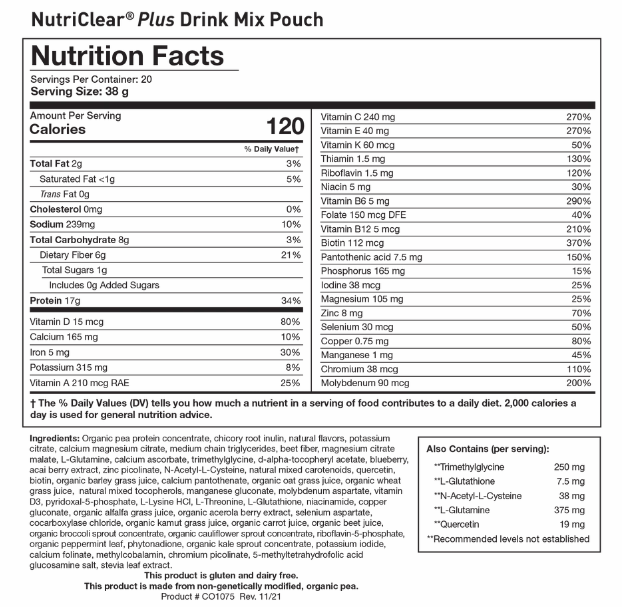 NutriClear Plus (Biotics Research) Nutrition Facts