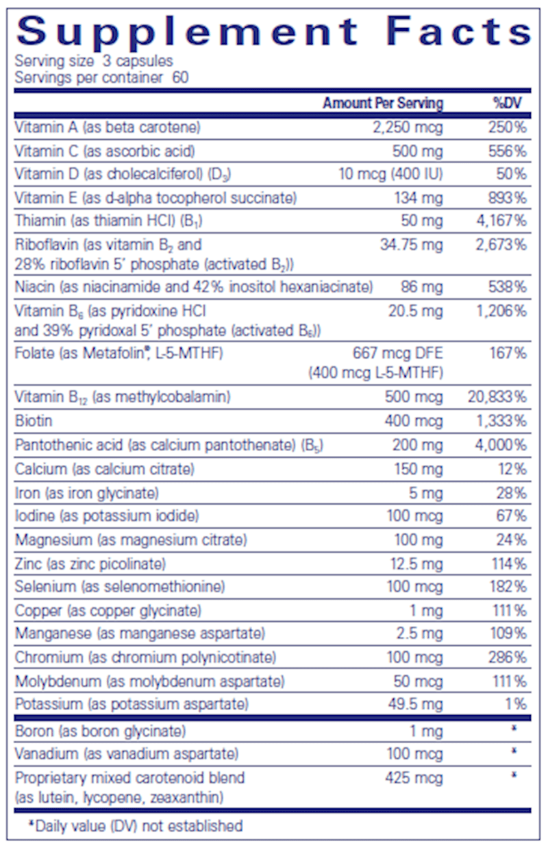 Nutrient 950 180 caps (Pure Encapsulations) supplement facts