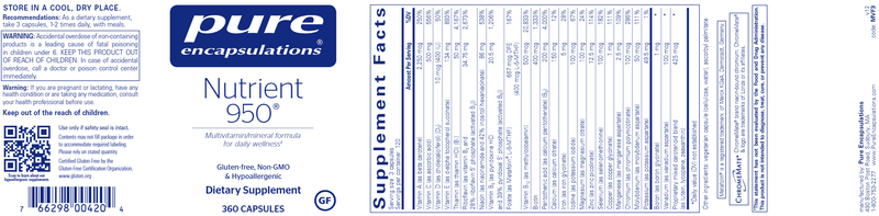 Nutrient 950 360 caps (Pure Encapsulations) label