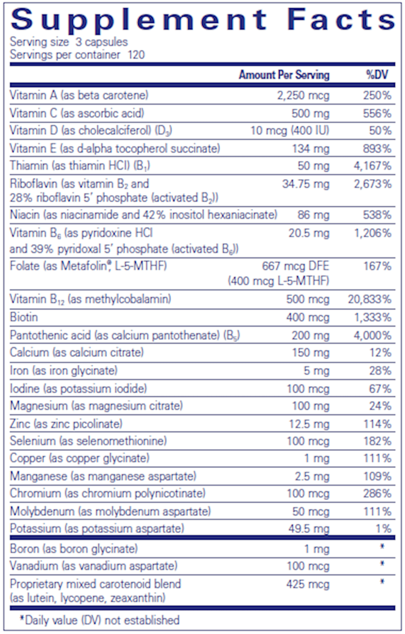 Nutrient 950 360 caps (Pure Encapsulations) supplement facts