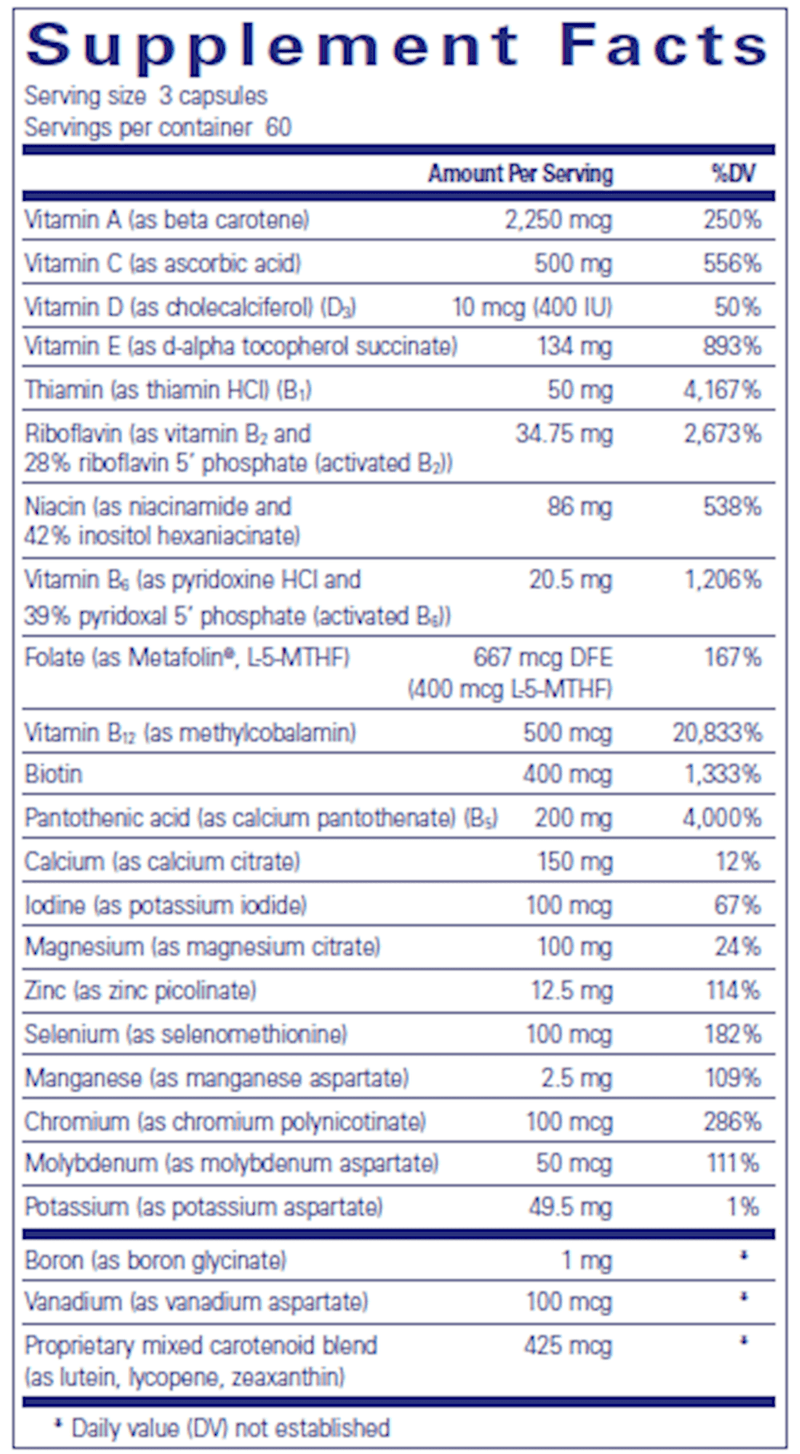 Nutrient 950 W/O Cu & Fe 180 caps (Pure Encapsulations) supplement facts