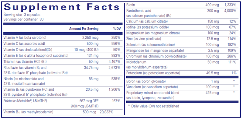 Nutrient 950 W/O Cu & Fe 90 caps (Pure Encapsulations) supplement facts