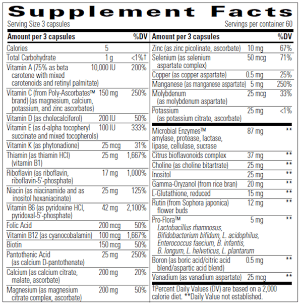 Nutrivitamin No Iron Enzyme Complex (Integrative Therapeutics) supplement facts