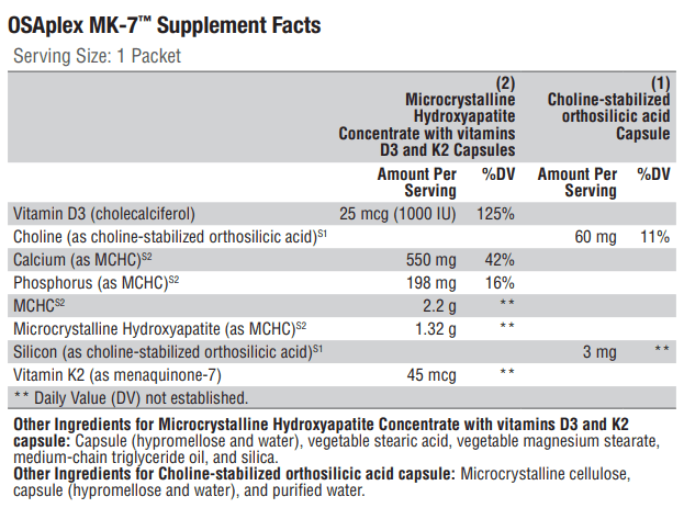 OSAplex MK-7 (Xymogen) Supplement Facts