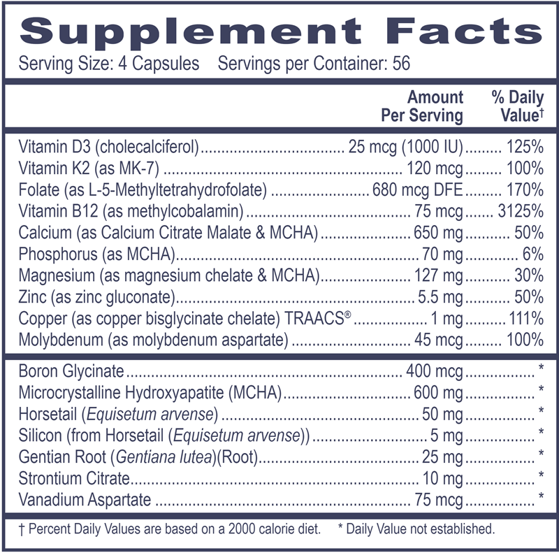 OSSEOAPATITE PLUS 225 Caps Professional Health Products Supplement Facts