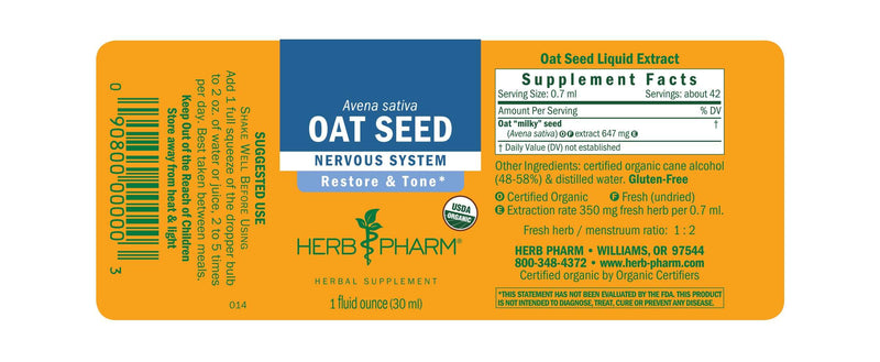 Oat Seed label Herb Pharm