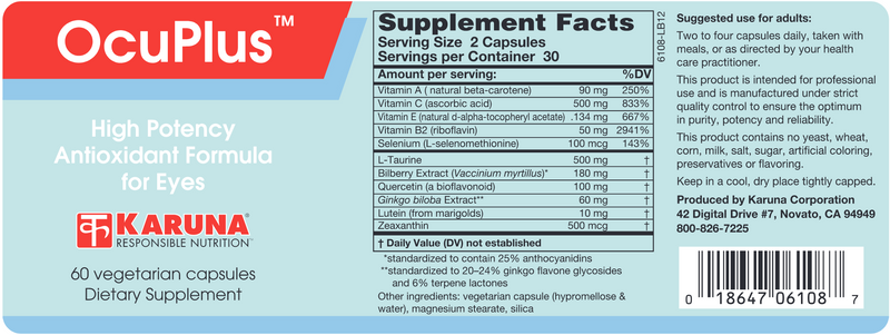 OcuPlus (Karuna Responsible Nutrition) Label