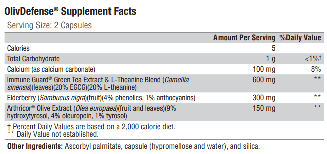 OlivDefense (Xymogen) Supplement Facts