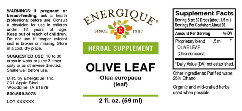 Olive Leaf 25% Alcohol (Energique) Label