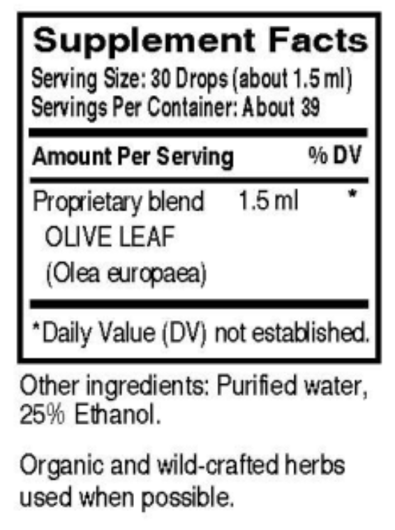 Olive Leaf 25% Alcohol (Energique) Supplement Facts