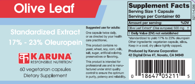 Olive Leaf Extract (Karuna Responsible Nutrition) Label