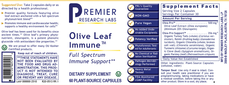 Olive Leaf Immune Premier (Premier Research Labs) Label