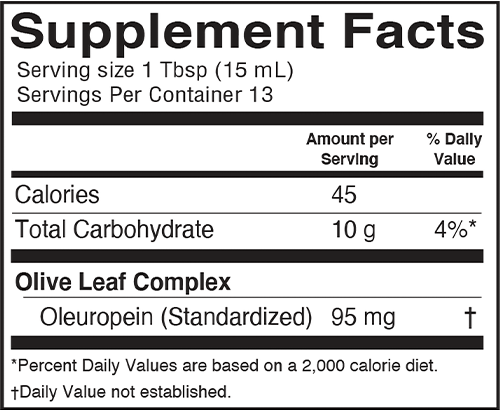 Olive Leaf Complex Peppermint 8oz (Barlean's Organic Oils) supplement facts