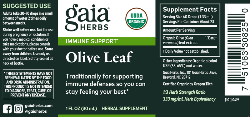 olive leaf gaia herbs label