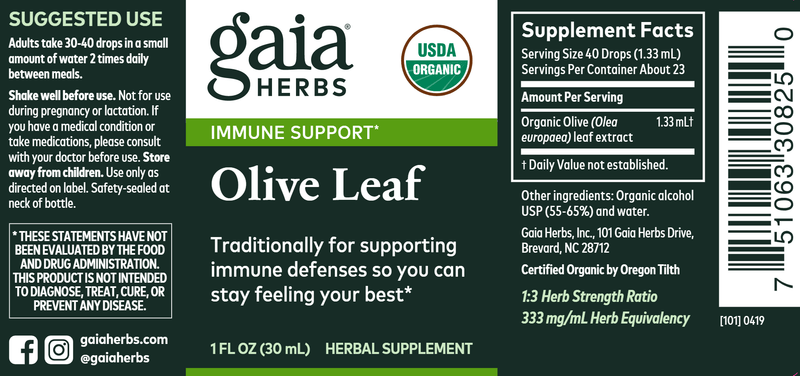 Olive Leaf (Gaia Organics®) (Gaia Herbs) Label