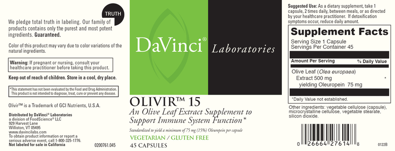 Olivir 15 - 45 Capsules (DaVinci Labs) Label