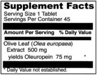 Olivir 15 Tablets - 45 Count (DaVinci Labs) Supplement Facts