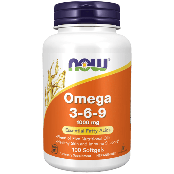 Omega 3-6-9 1000 mg 100 Softgels (NOW) Front