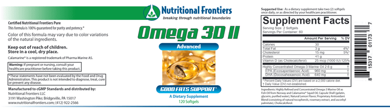 Omega 3D II Lemon 120ct (Nutritional Frontiers) Label