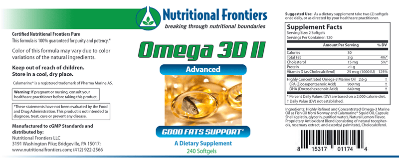 Omega 3D II Lemon 240ct (Nutritional Frontiers) Label