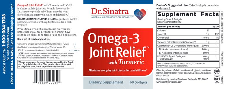 Omega-3 Joint Relief with Turmeric (Dr. Sinatra) Label