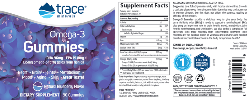 Omega Gummies Blueberry Trace Minerals Research label