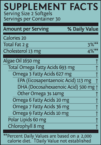 Omega Vegan DHA EPA (Sunwarrior) Supplement Facts