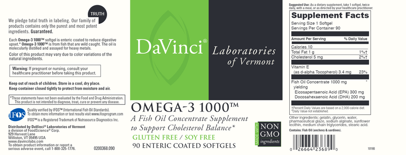 Omega 3 1000 DaVinci Labs Label