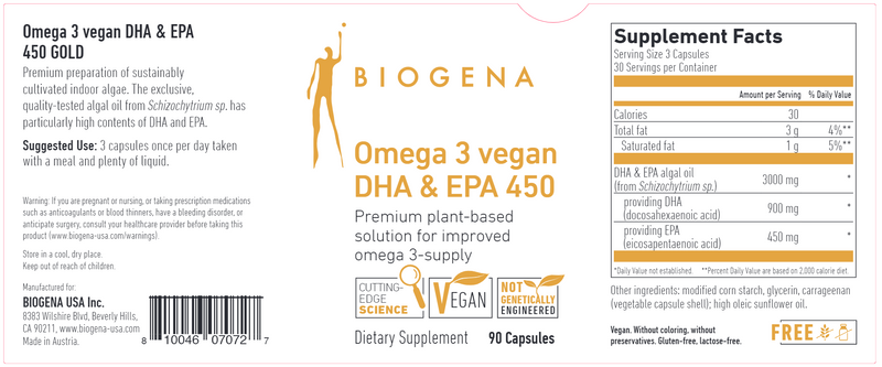 Omega 3 DHA & EPA 450 90 caps (Biogena) Label