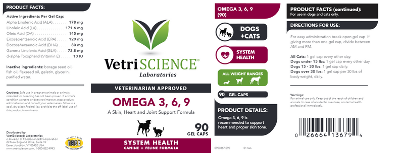 Omega 3,6,9 90 gels (Vetri-Science) Label