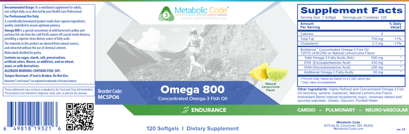 Omega 800 (Metabolic Code) Label