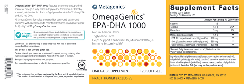 OmegaGenics EPA-DHA 1000 (Metagenics) 120ct Label