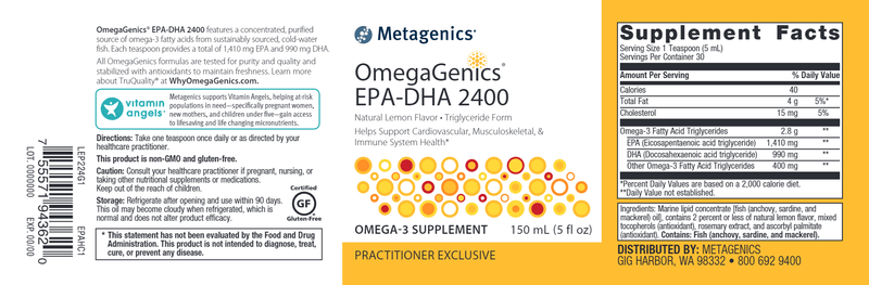 OmegaGenics EPA-DHA 2400 (Metagenics) Label