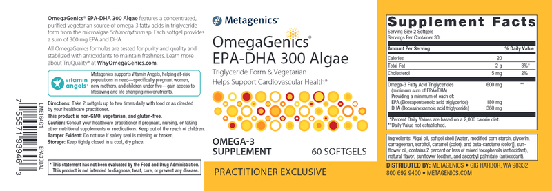 OmegaGenics EPA-DHA 300 Algae (Metagenics) Label