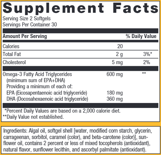 OmegaGenics EPA-DHA 300 Algae (Metagenics) Supplement Facts