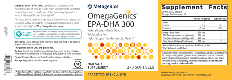 OmegaGenics EPA-DHA 300 (Metagenics) Label