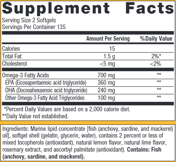 OmegaGenics EPA-DHA 300 (Metagenics) Supplement Facts