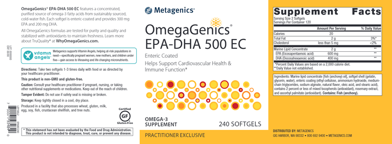 OmegaGenics EPA-DHA 500 Enteric (Metagenics) 240ct Label