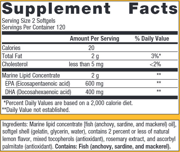 OmegaGenics EPA-DHA 500 Lemon (Metagenics) 240ct Supplement Facts
