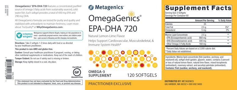 OmegaGenics EPA-DHA 720 Lemon (Metagenics) 120ct Label