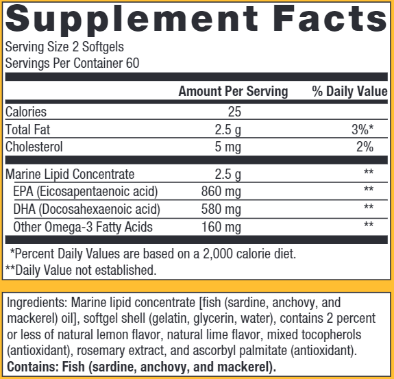 OmegaGenics EPA-DHA 720 Lemon (Metagenics) 120ct Supplement Facts