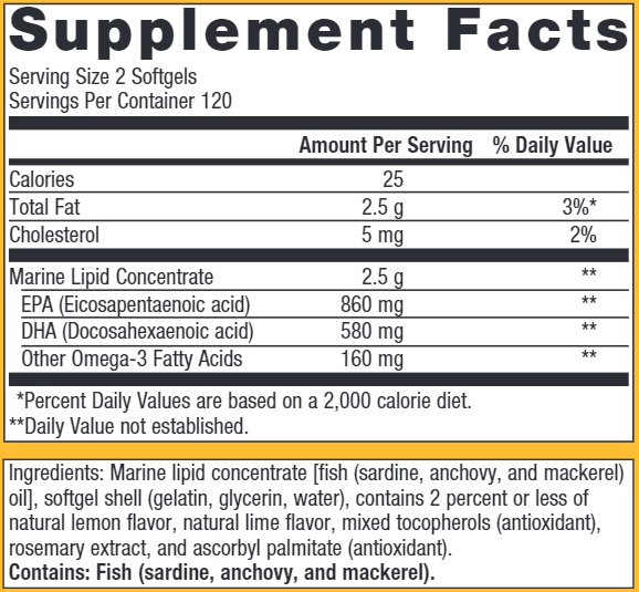 OmegaGenics EPA-DHA 720 Lemon (Metagenics) 240ct Supplement Facts