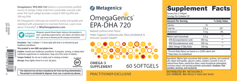OmegaGenics EPA-DHA 720 Lemon (Metagenics) 60ct Label