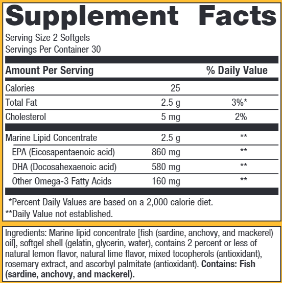 OmegaGenics EPA-DHA 720 Lemon (Metagenics) 60ct Supplement Facts