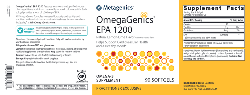OmegaGenics EPA 1200 (Metagenics) Label