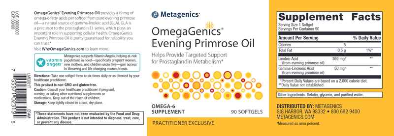 OmegaGenics Evening Primrose Oil (Metagenics) Label