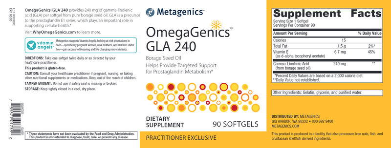 OmegaGenics GLA 240 (Metagenics) Label